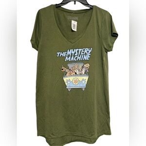 Olive Green Women’s Top Scooby-Doo! The Mystery Machine V-neck Tee Size XL